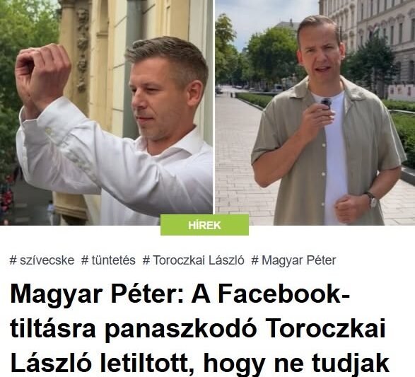 Magyar Péter: A Facebook-tiltásra panaszkodó Toroczkai László letiltott, hogy ne tudjak válaszolni a hazugságaira